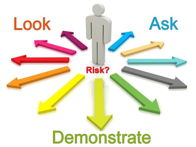 LAD assessment principles diagram: Look, Ask, Demonstrate